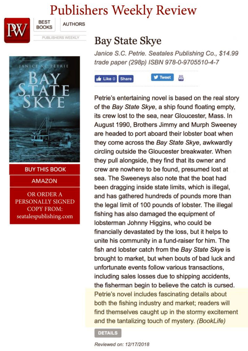 Publishers Weekly’s Stellar Review of “Bay State Skye”